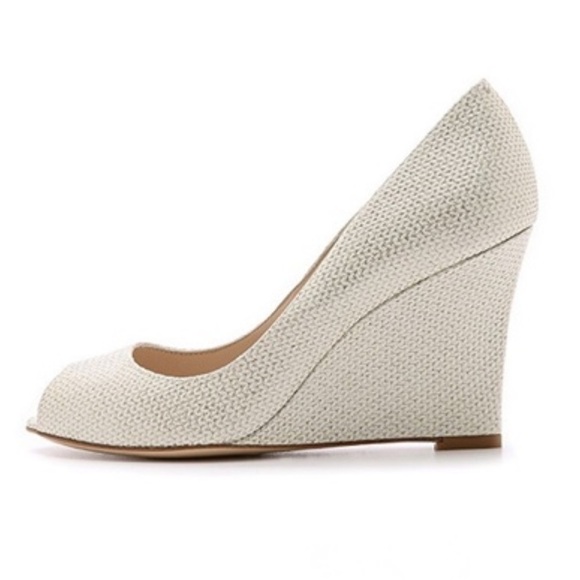 L.K. Bennett Erica Soft Gold high wedge, glitter knitted print size 37 - Picture 4 of 11